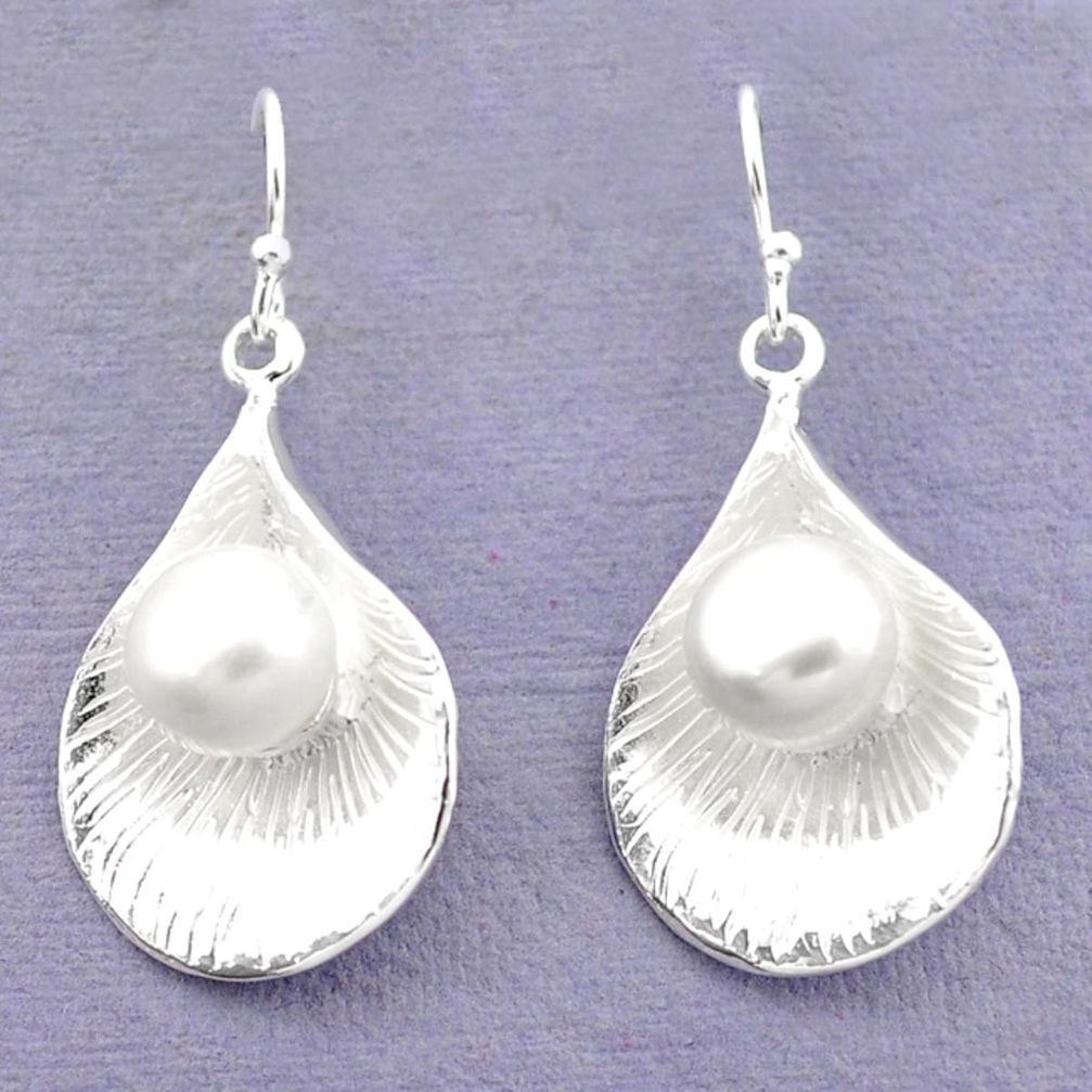 Natural white pearl 925 sterling silver earrings jewelry a70988