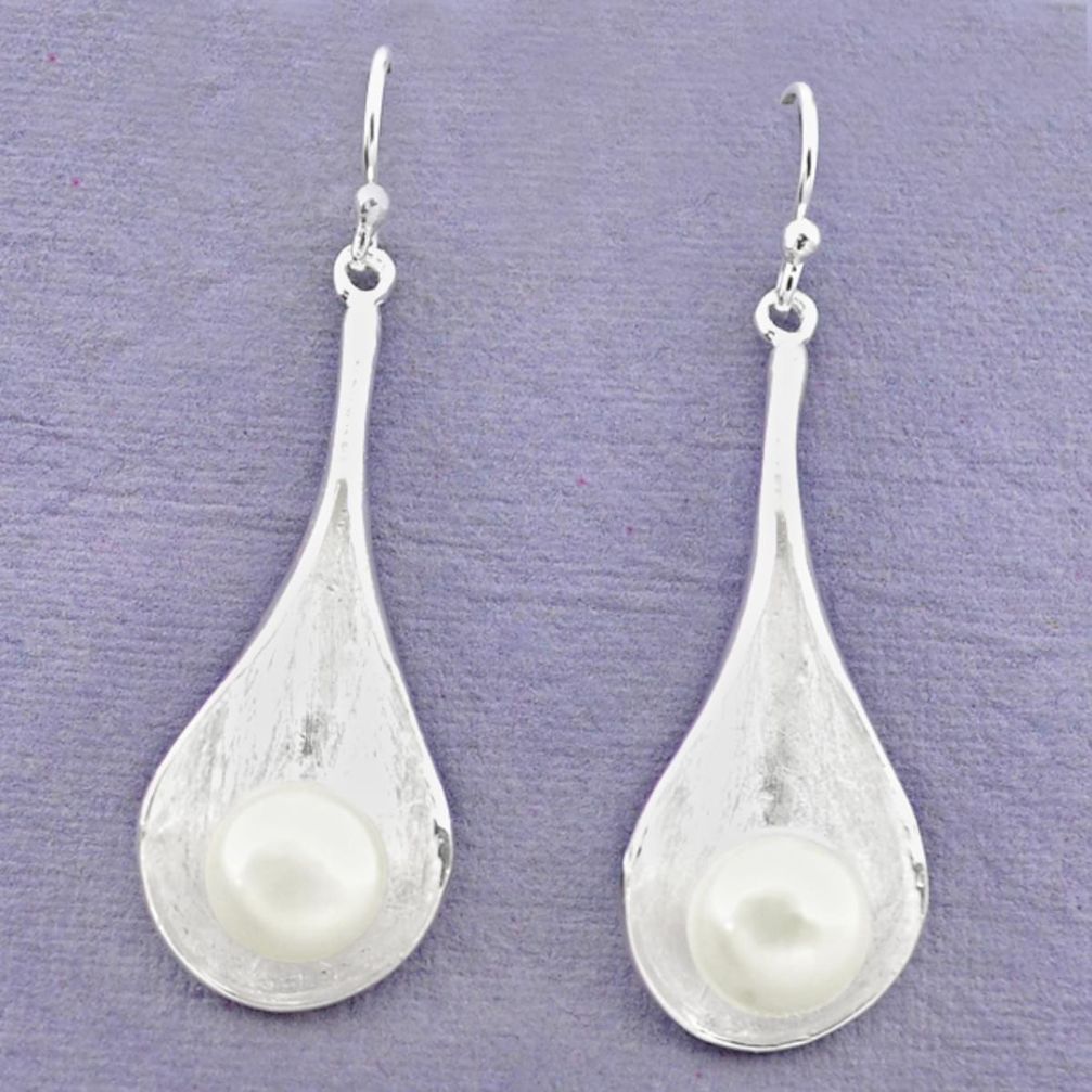 Natural white pearl 925 sterling silver earrings jewelry a70990