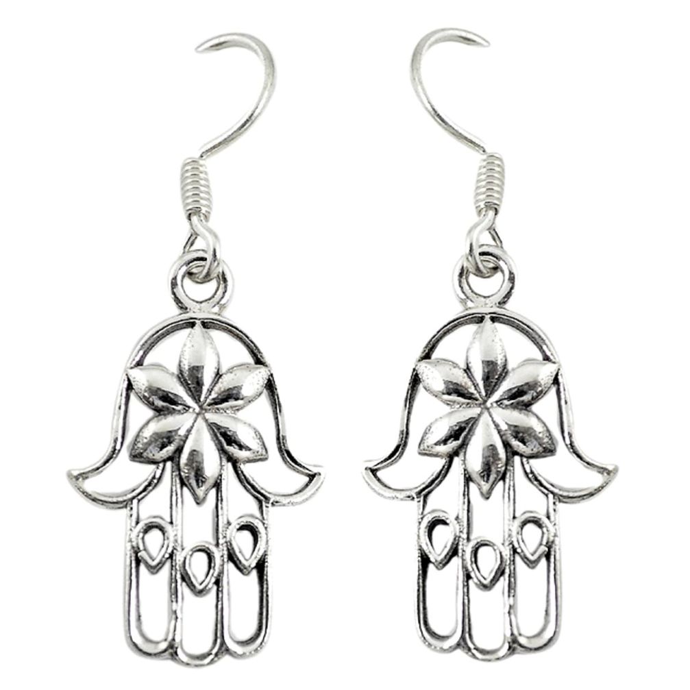 Indonesian bali style solid 925 silver hand of god hamsa earrings a72508