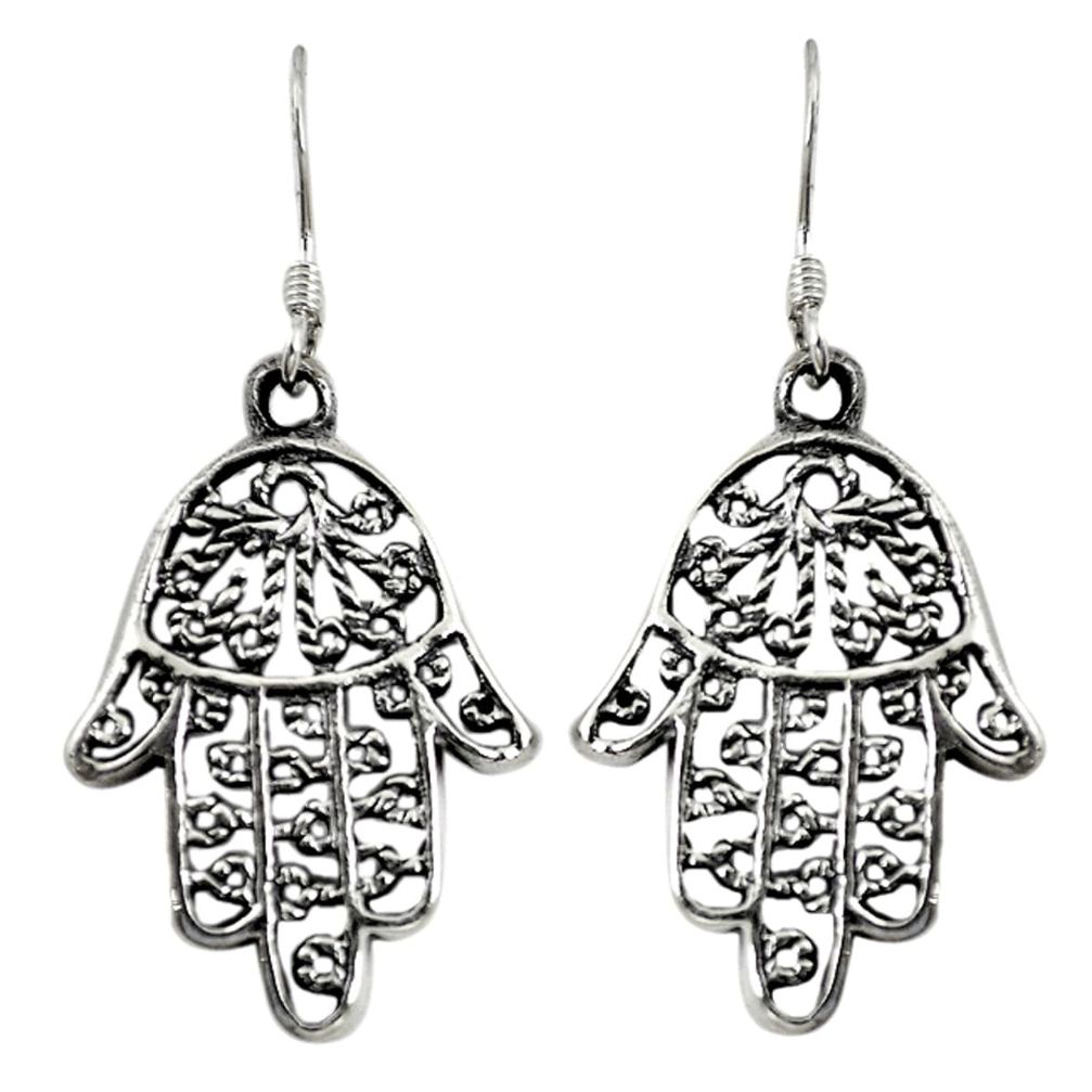 Indonesian bali style solid 925 silver hand of god hamsa earrings a72512