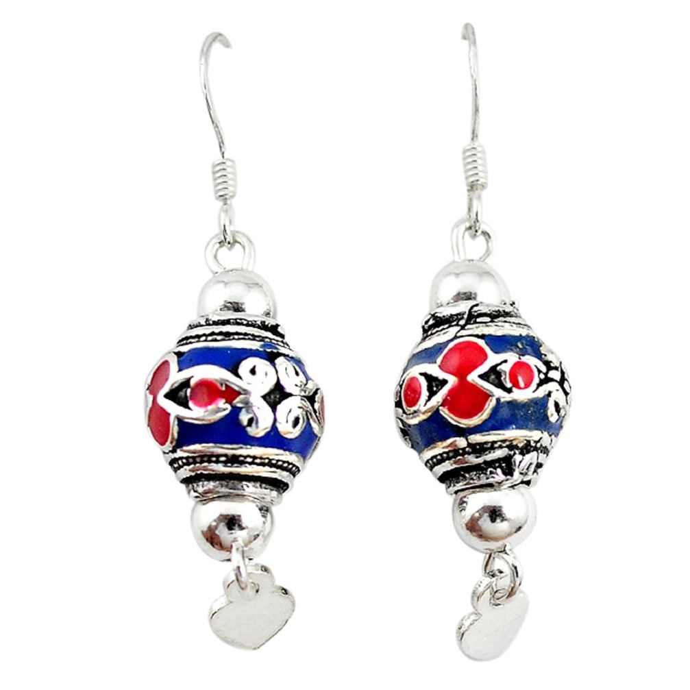 Multi color enamel 925 sterling silver dangle ball earrings jewelry a72522