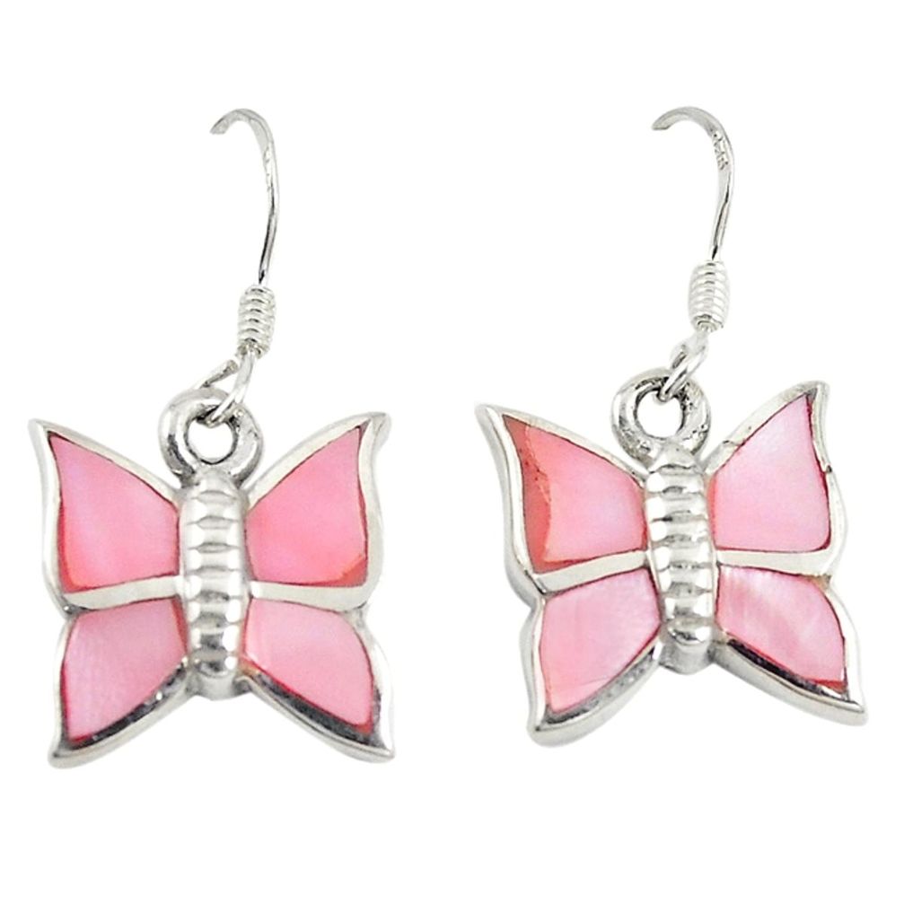 Pink pearl enamel 925 sterling silver butterfly earrings jewelry a72598