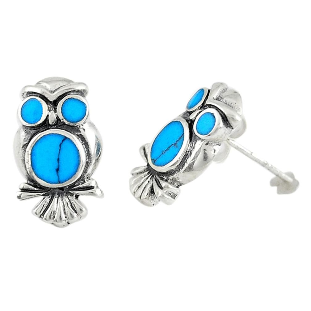 925 sterling silver fine blue turquoise enamel owl earrings jewelry a72637