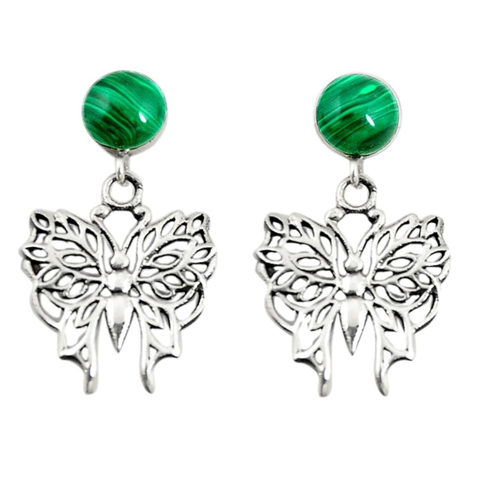 Natural green malachite (pilot's stone) 925 silver butterfly earrings a73744