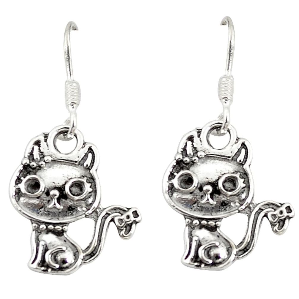 925 sterling silver indonesian bali style solid cat charm earrings a73780