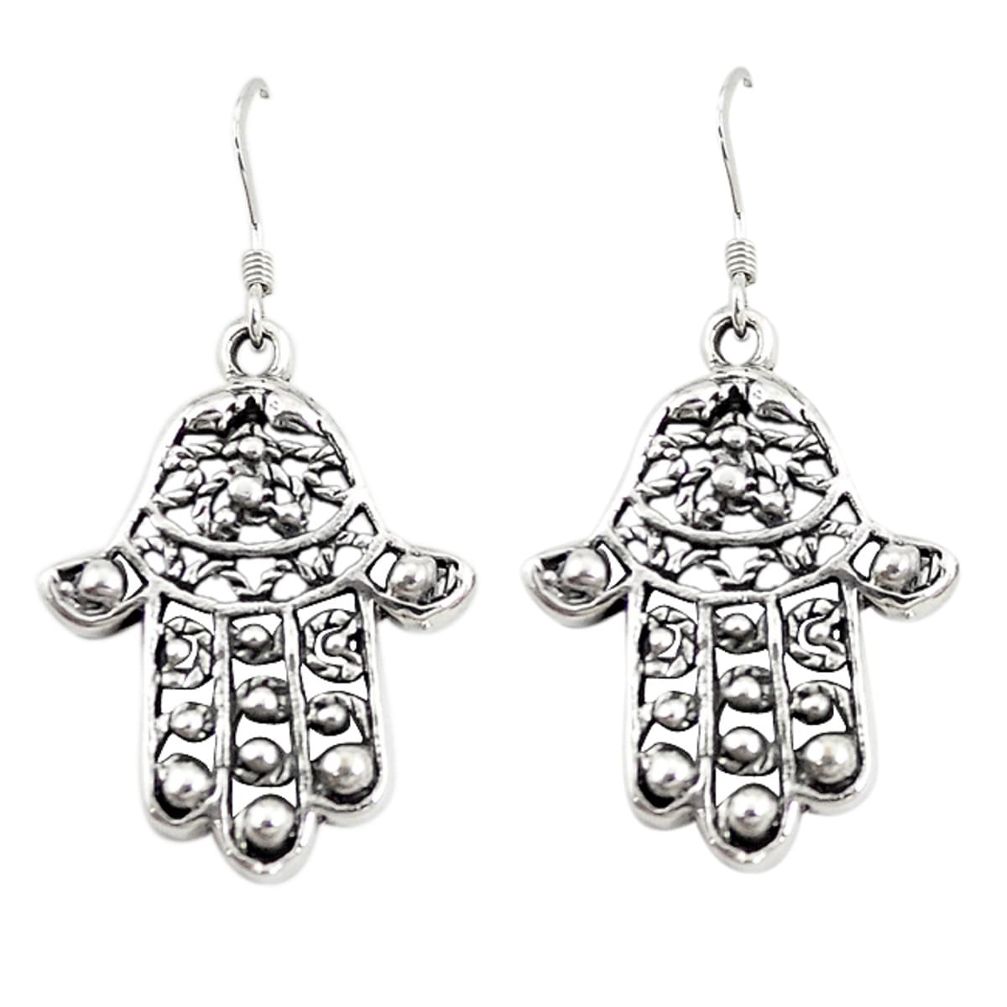 Indonesian bali style solid 925 silver hand of god hamsa earrings a73781