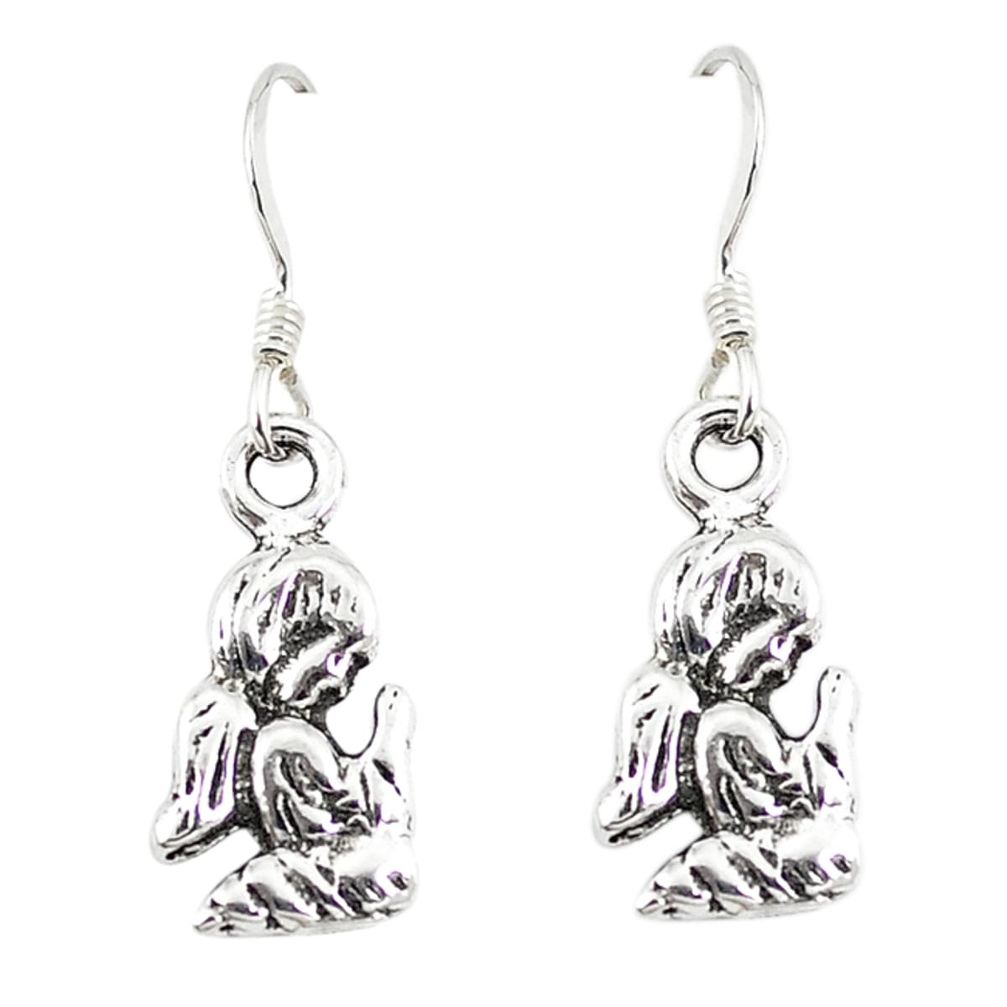 Indonesian bali style solid 925 silver dangle praying angel earrings a73809