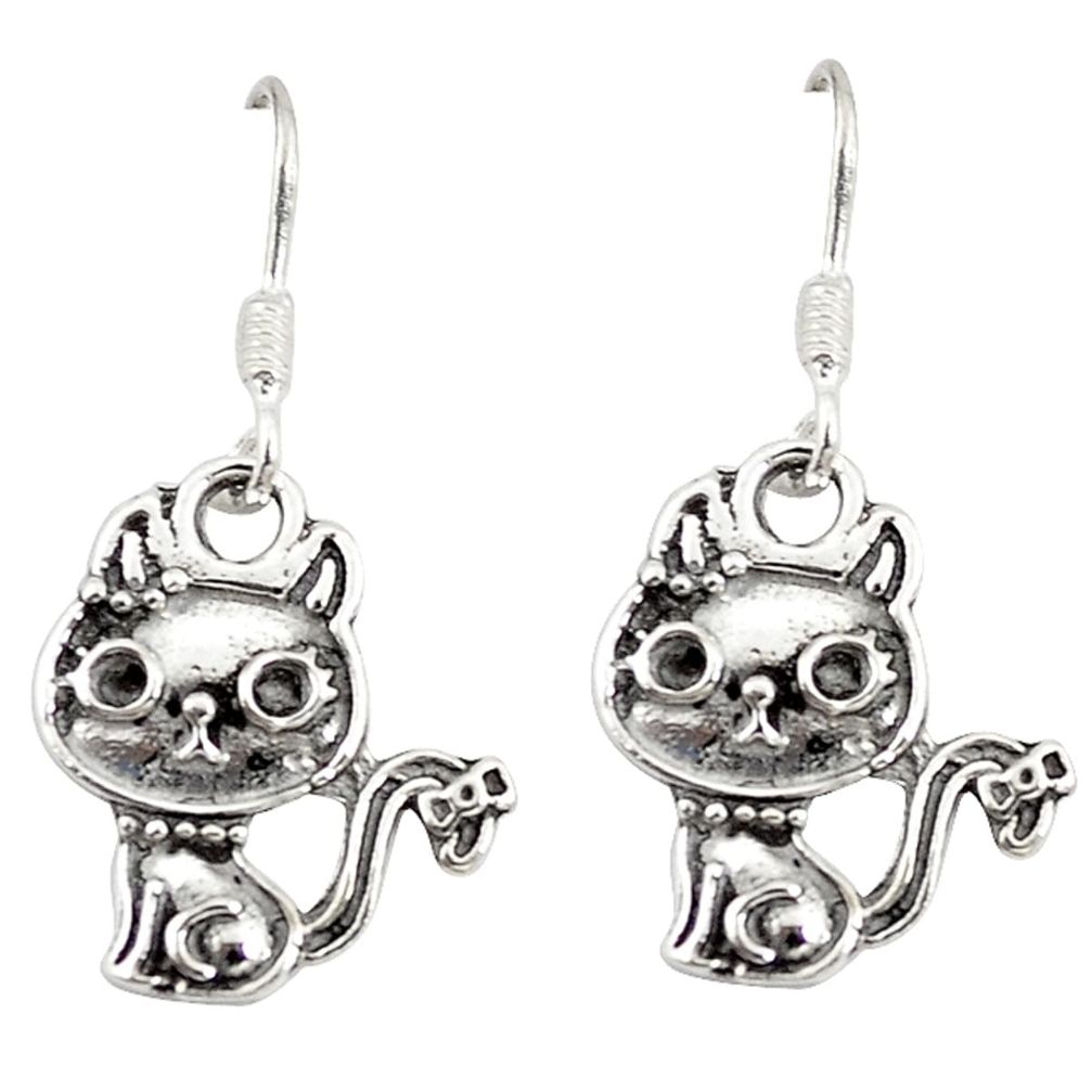 Indonesian bali style solid 925 sterling silver cat charm earrings a73819