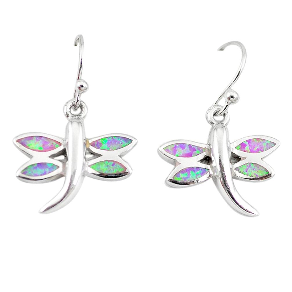 925 silver pink australian opal (lab) enamel dragonfly earrings jewelry a73905