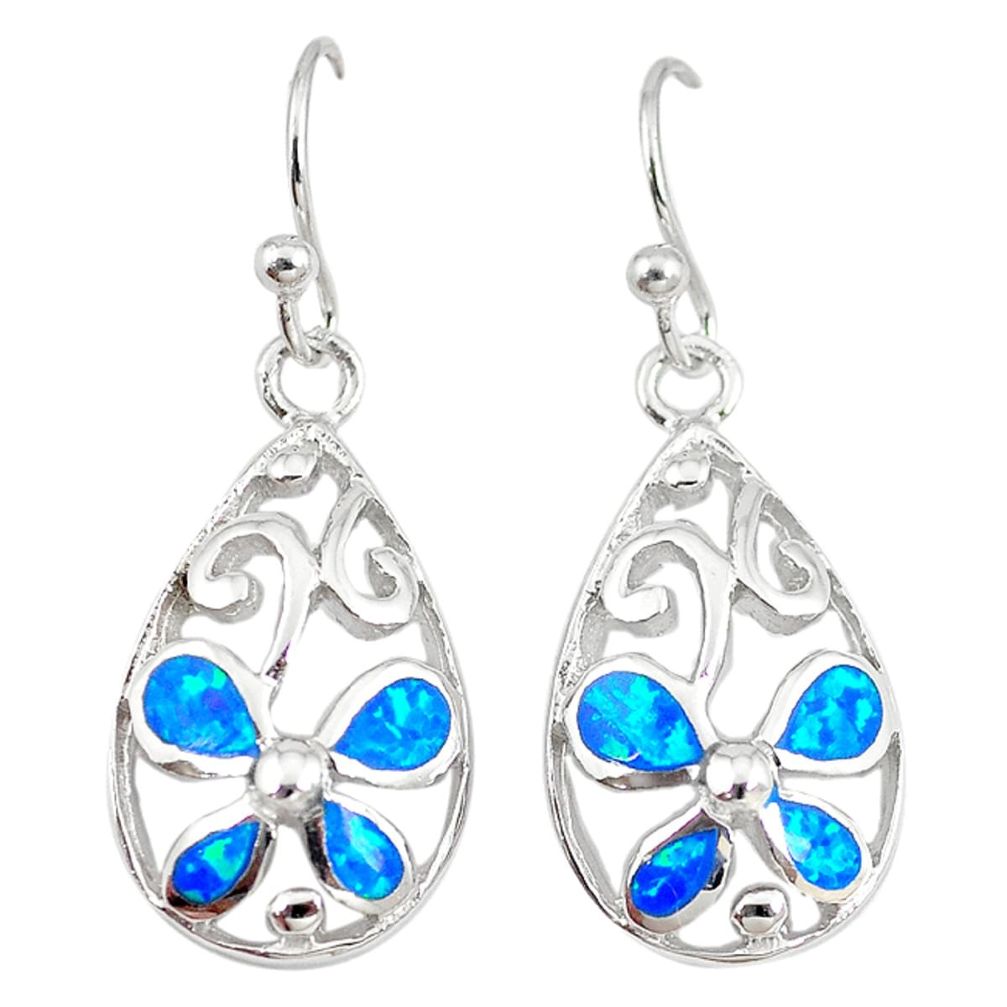 Blue australian opal (lab) enamel 925 silver dangle earrings jewelry a73910