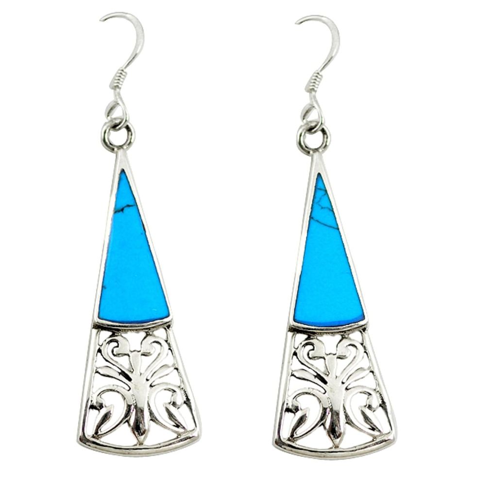 Fine blue turquoise 925 sterling silver dangle earrings jewelry a73926