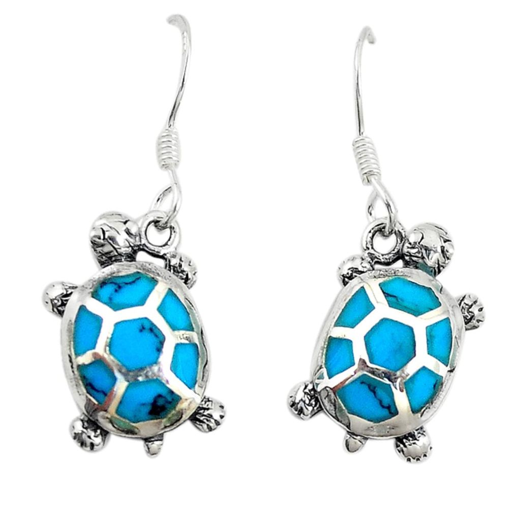 Fine blue turquoise enamel 925 sterling silver tortoise earrings a74683