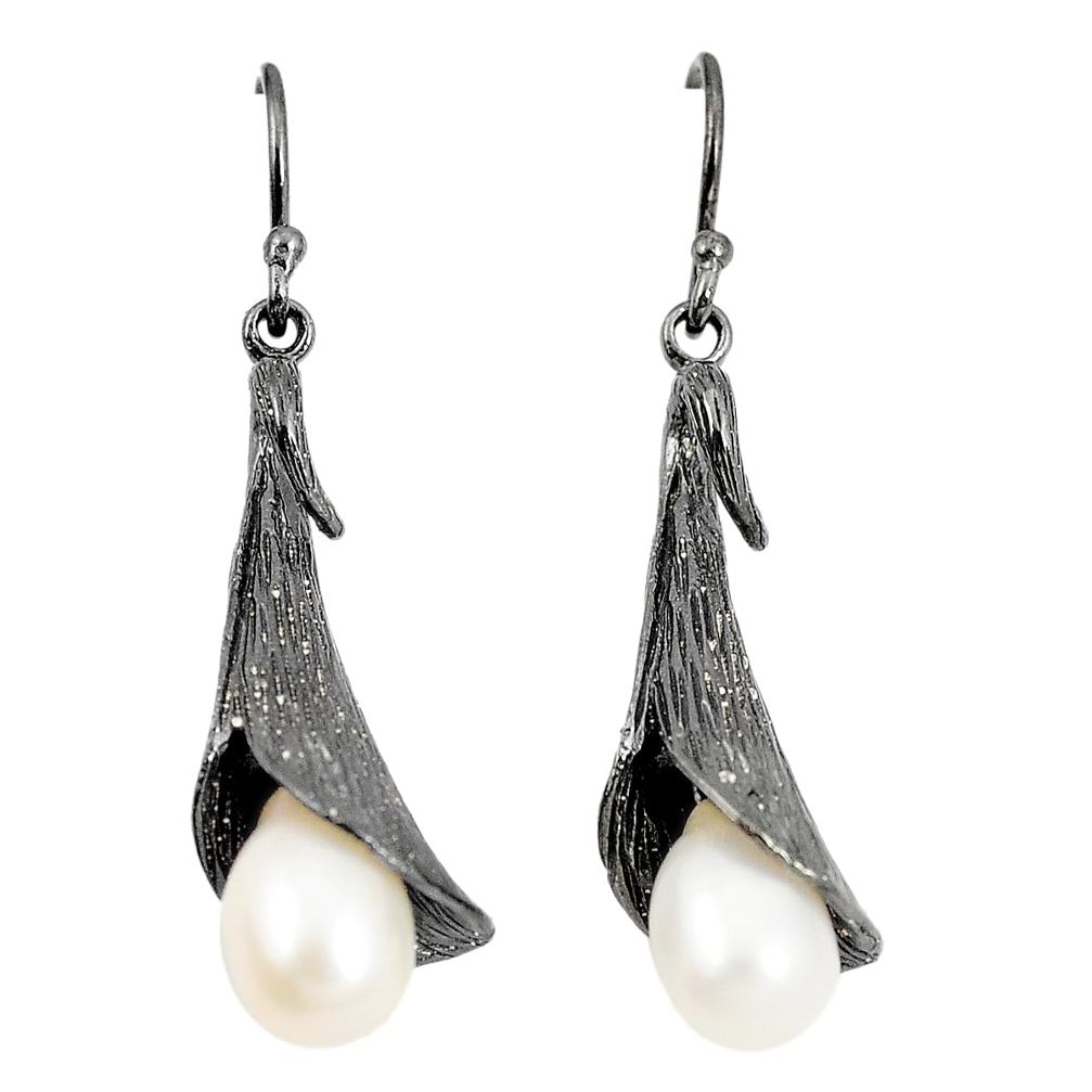Natural white pearl 925 sterling silver dangle earrings jewelry a75242