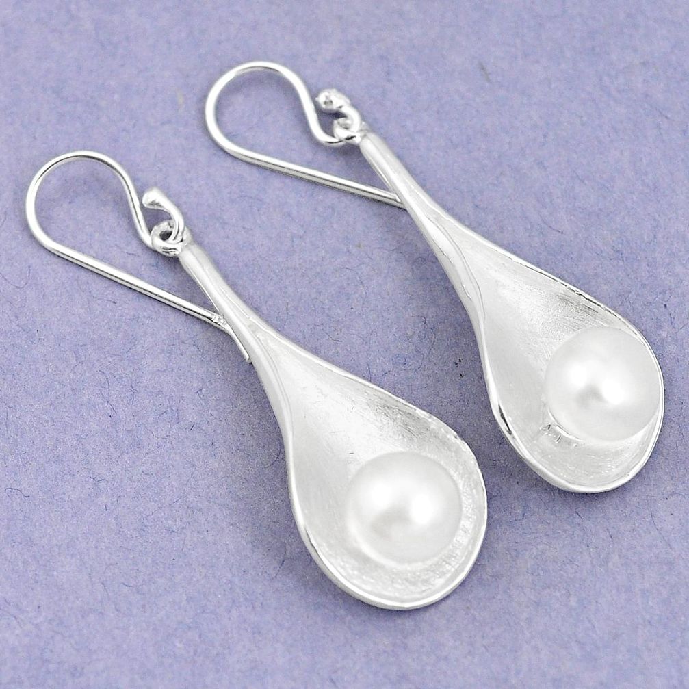 11.27cts natural white pearl 925 sterling silver earrings jewelry a75285