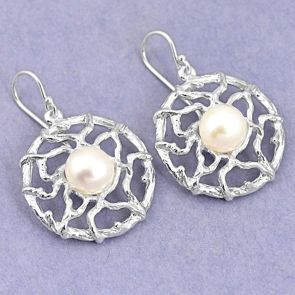 Natural white pearl 925 sterling silver dangle earrings jewelry a75301