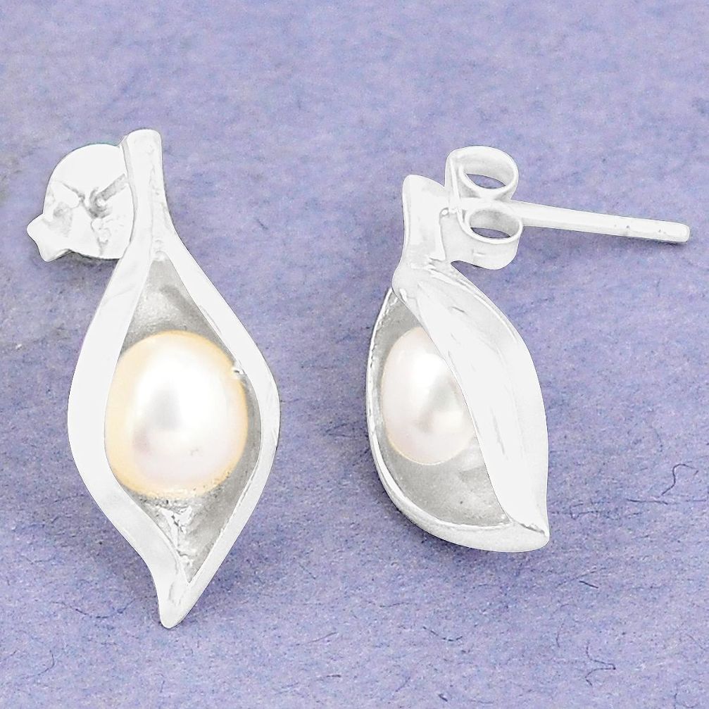 Natural white pearl 925 sterling silver dangle earrings jewelry a75323