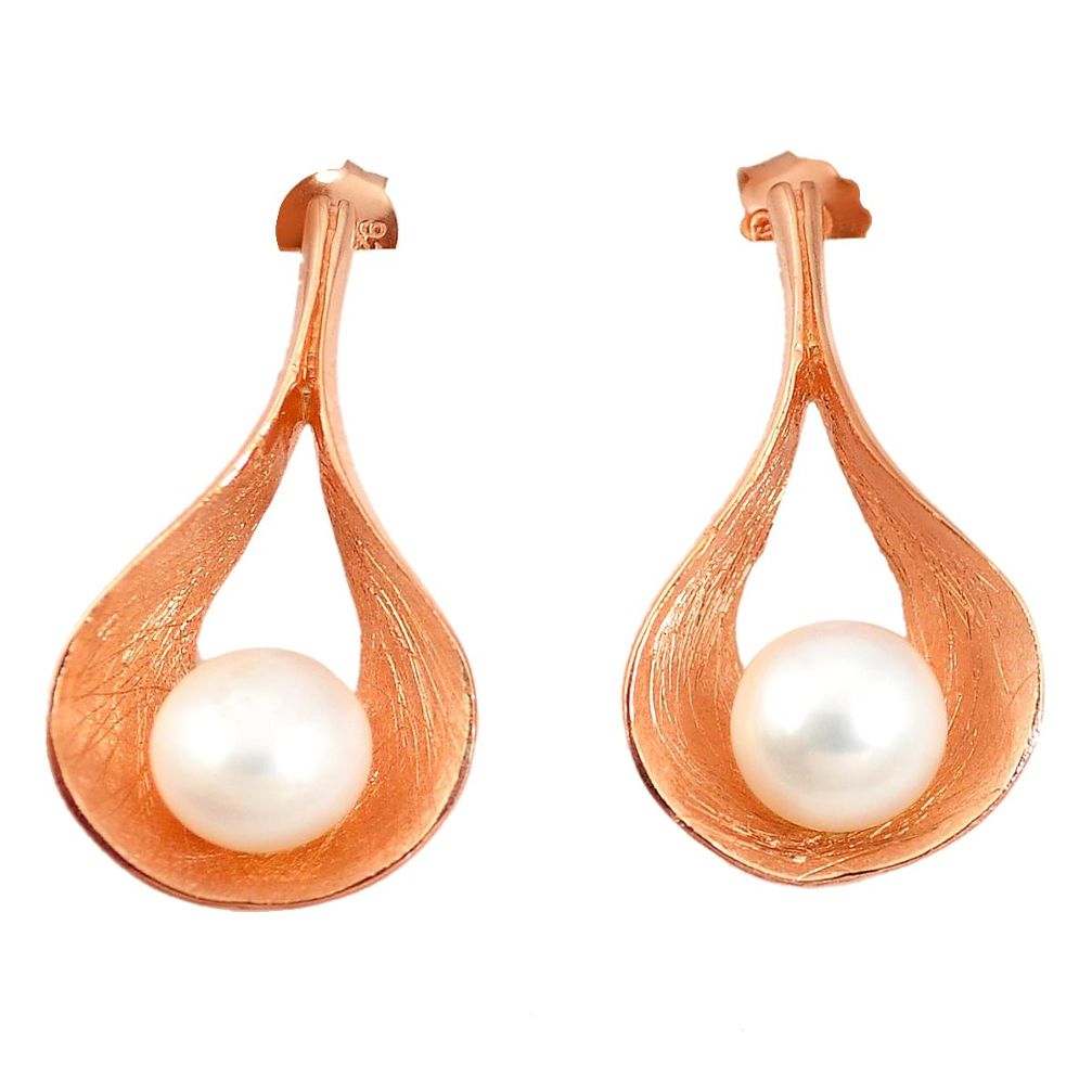 Natural white pearl 925 sterling silver 14k gold earrings jewelry a75353