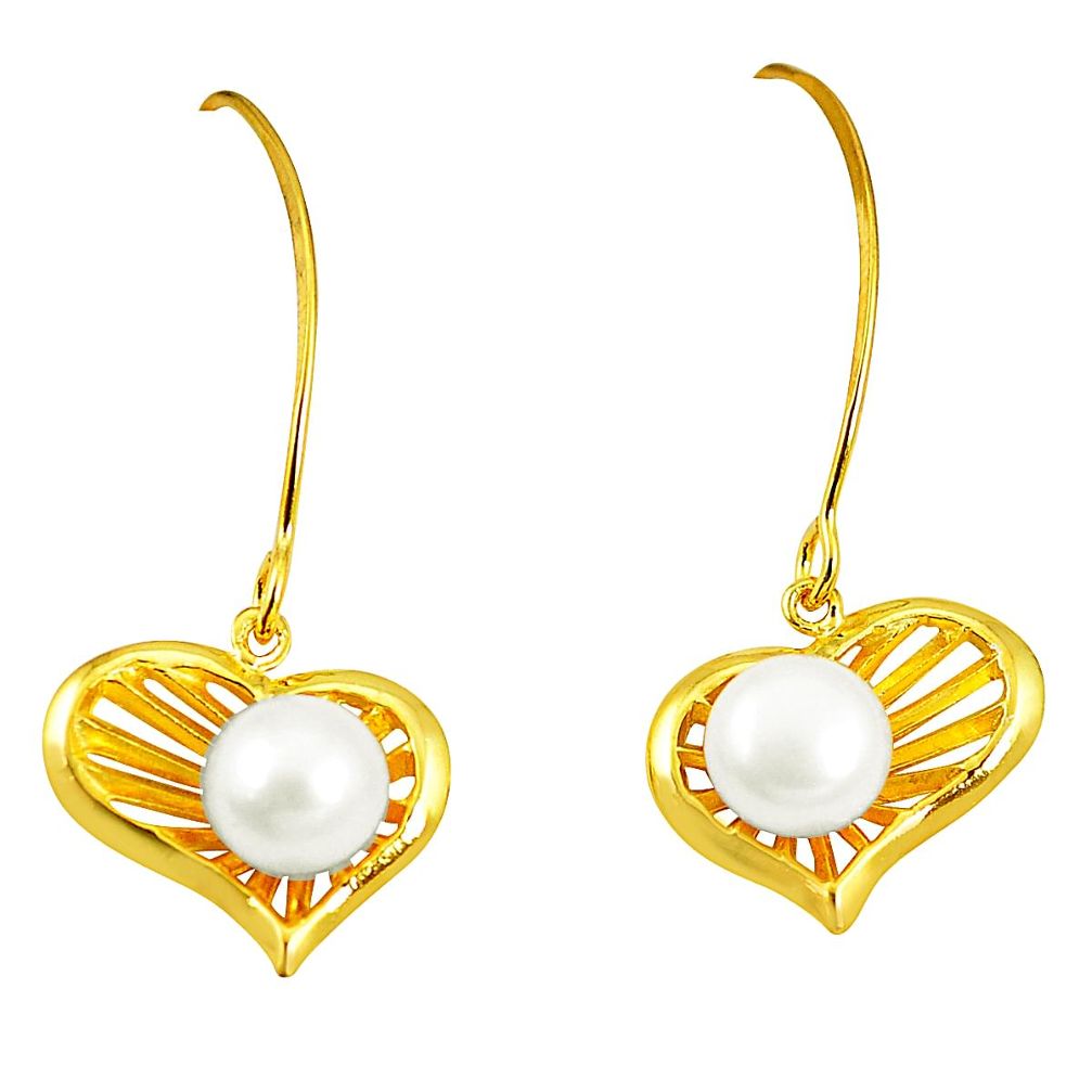 Natural white pearl 925 silver 14k gold heart love earrings jewelry a75369