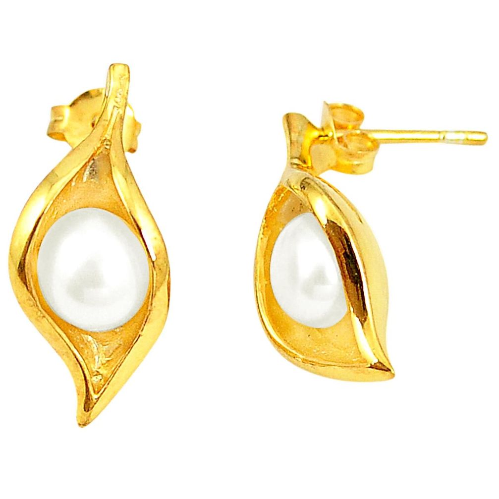 Natural white pearl 925 sterling silver 14k gold dangle earrings a75380