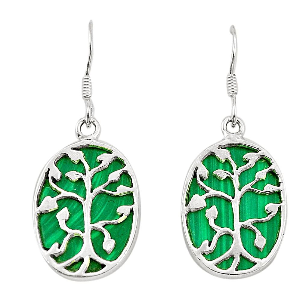 Natural green malachite (pilot's stone) 925 sterling silver earrings a75504