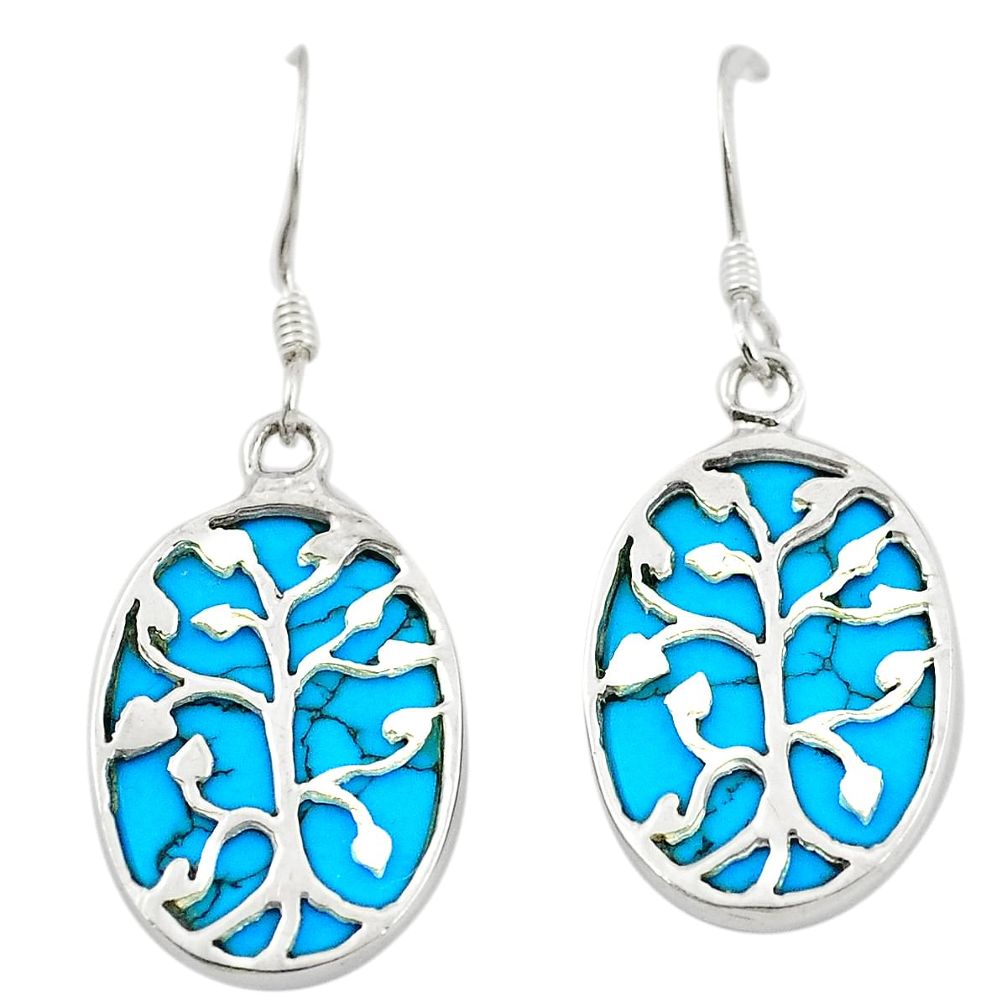 Fine blue turquoise 925 sterling silver dangle earrings jewelry a75521