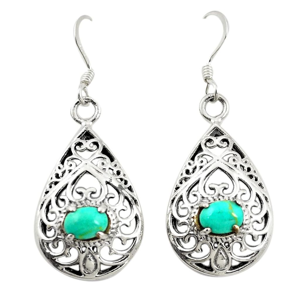 Fine green turquoise 925 sterling silver dangle earrings jewelry a75527