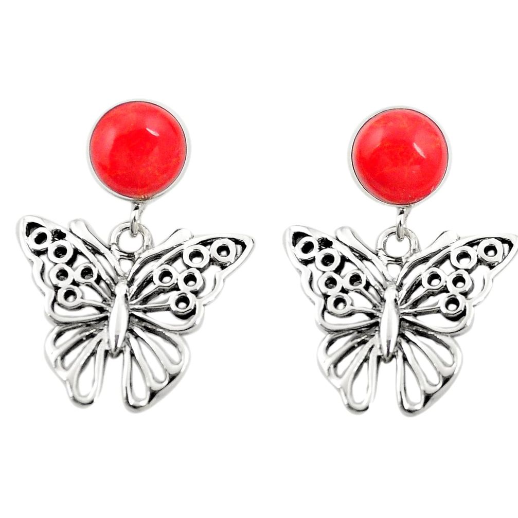 Red coral 925 sterling silver butterfly earrings jewelry a75531