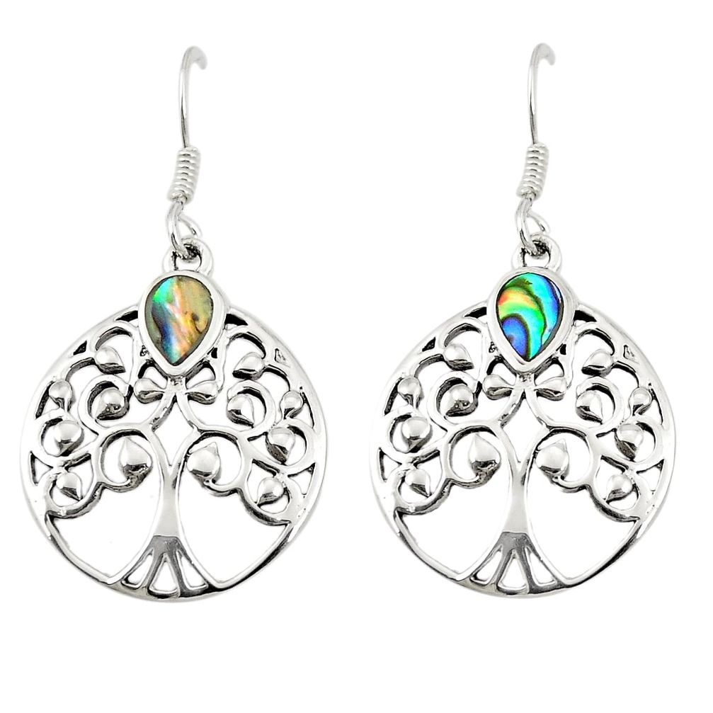 Green abalone paua seashell 925 silver tree of life earrings a75537