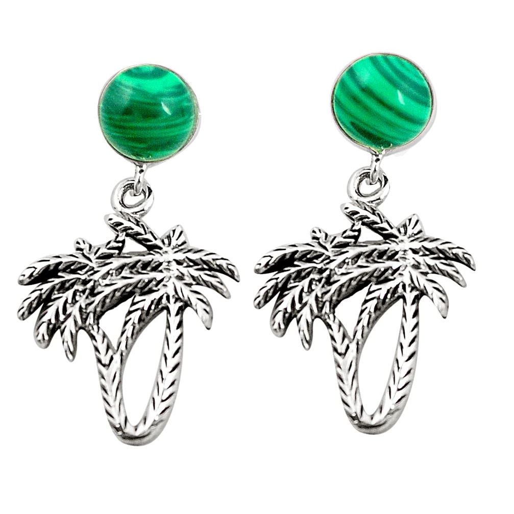Natural green malachite (pilot's stone) 925 silver palm tree earrings a75559