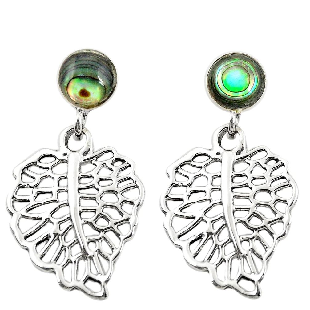 Natural green abalone paua seashell 925 sterling silver earrings a75566