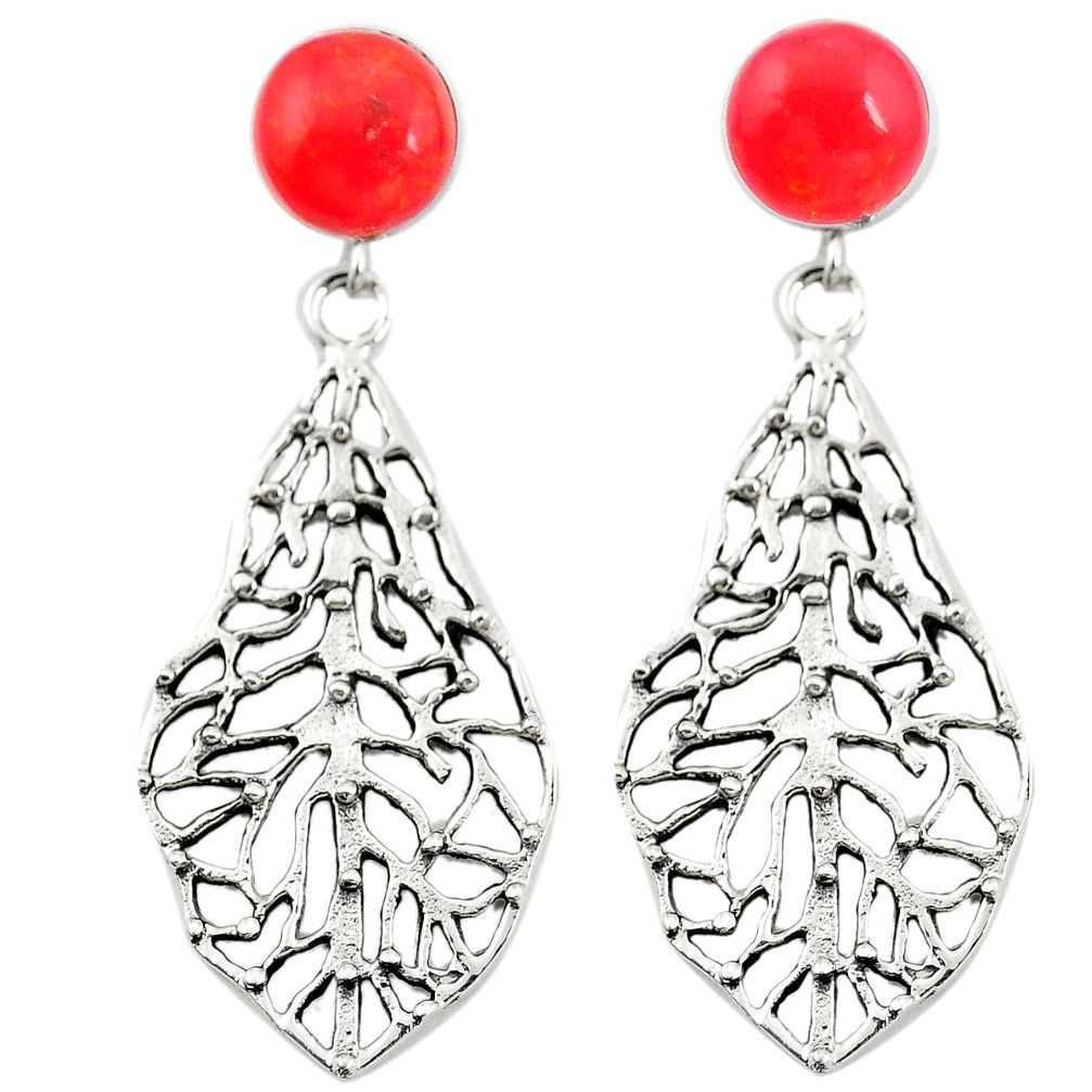 Red coral 925 sterling silver dangle earrings jewelry a75567