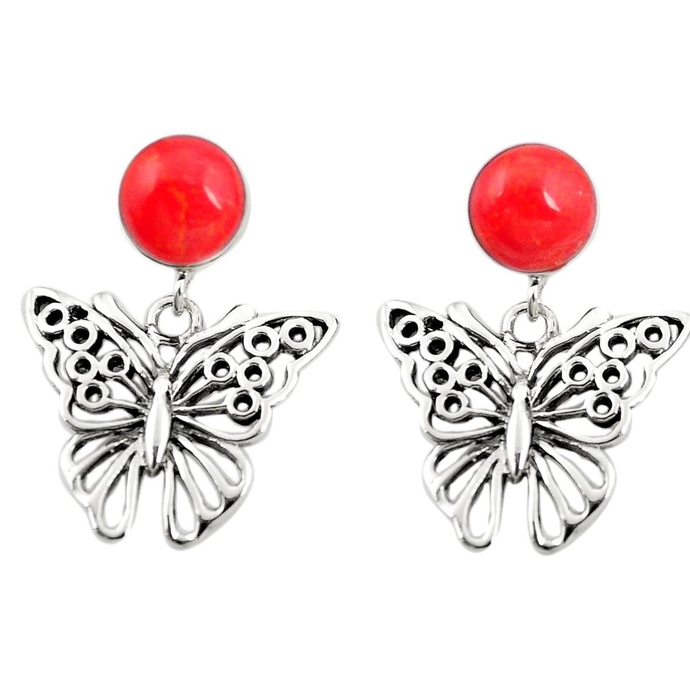 Red coral 925 sterling silver butterfly earrings jewelry a75570