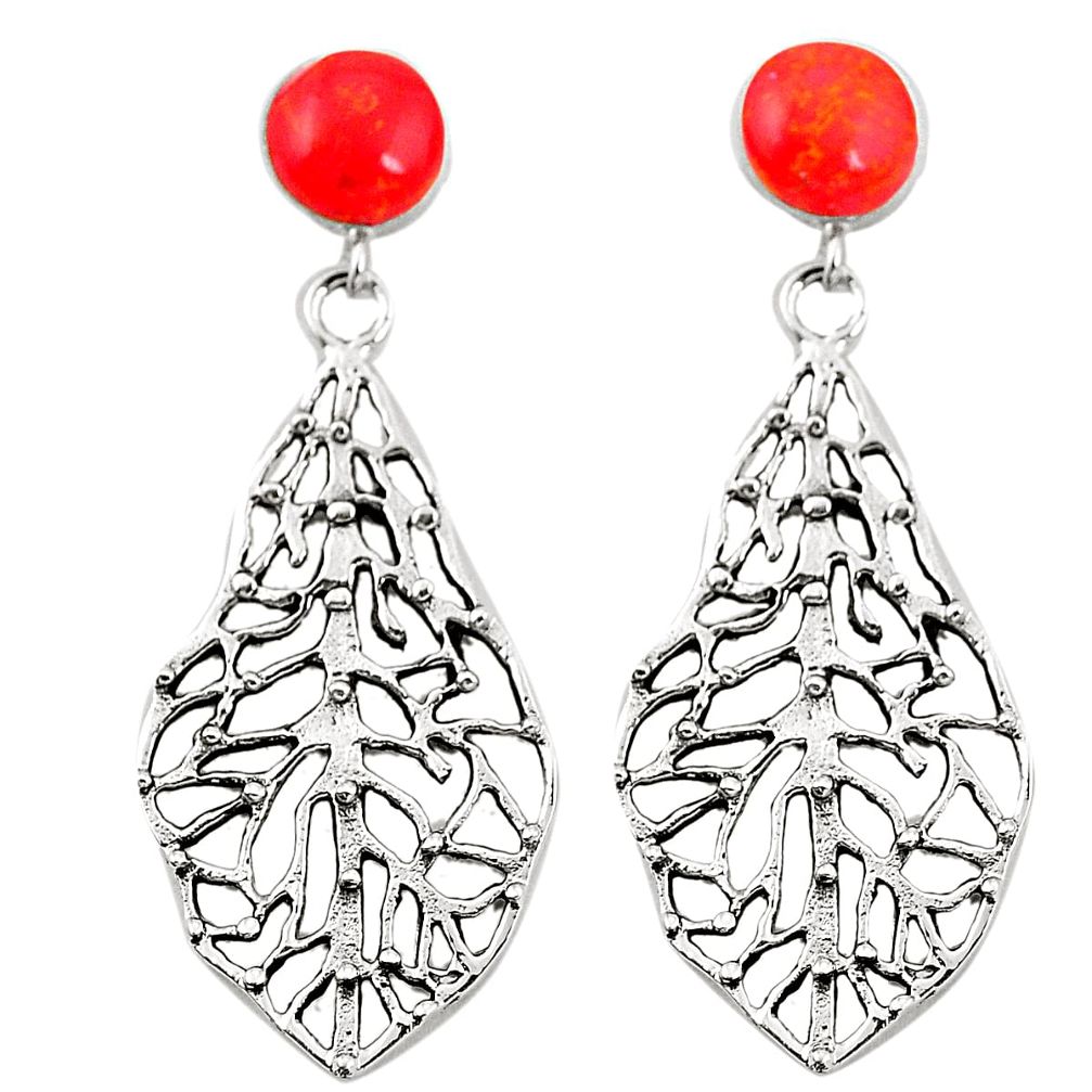 Red coral 925 sterling silver dangle earrings jewelry a75591