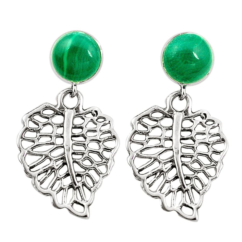 Natural green malachite (pilot's stone) 925 silver deltoid leaf earrings a75595