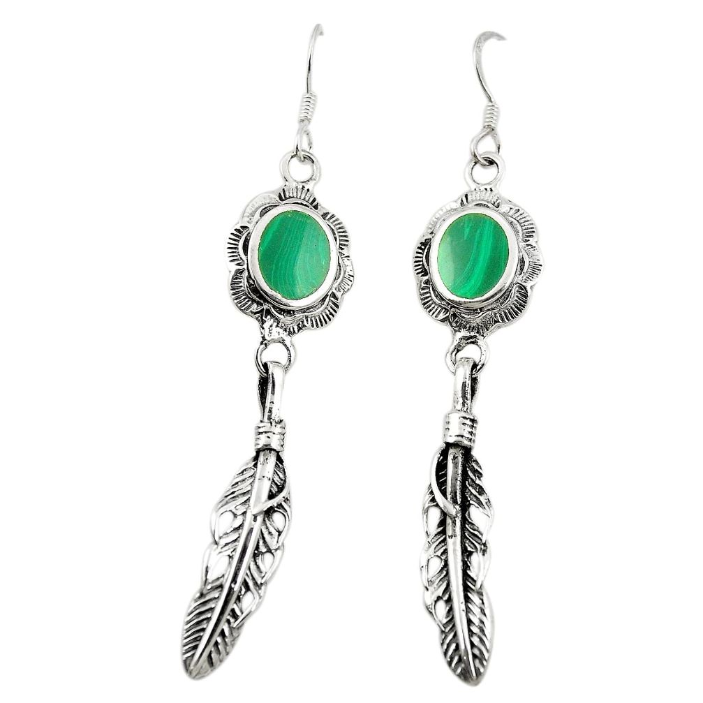 Green malachite (pilot's stone) 925 silver dangle earrings jewelry a75614