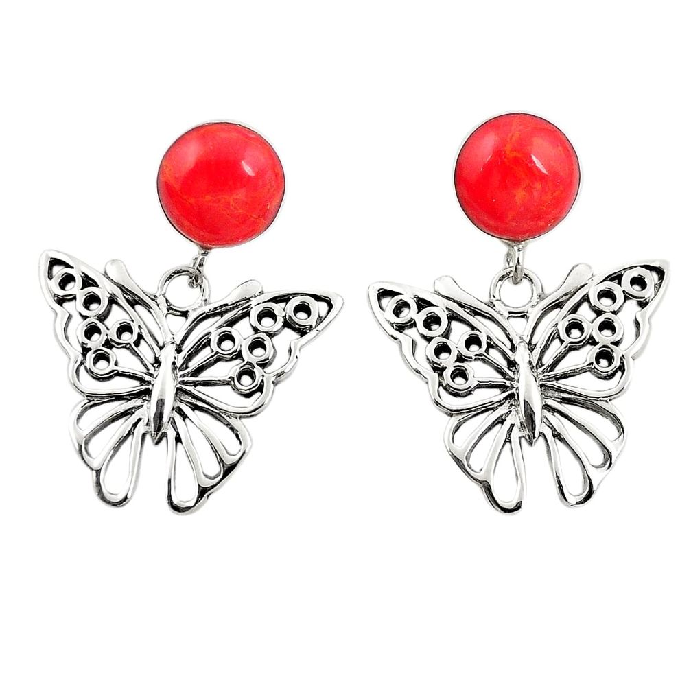 Red coral 925 sterling silver butterfly earrings jewelry a75619