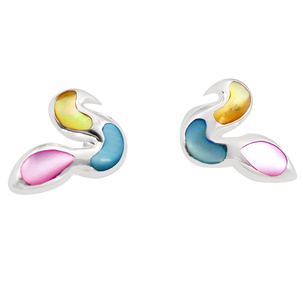 Multi color blister pearl enamel 925 sterling silver stud earrings a75871