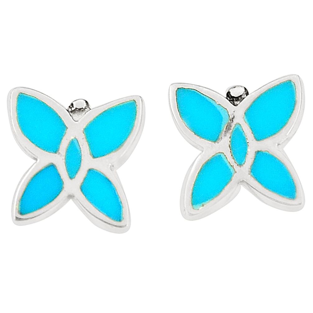 925 sterling silver fine blue turquoise enamel stud earrings jewelry a75879