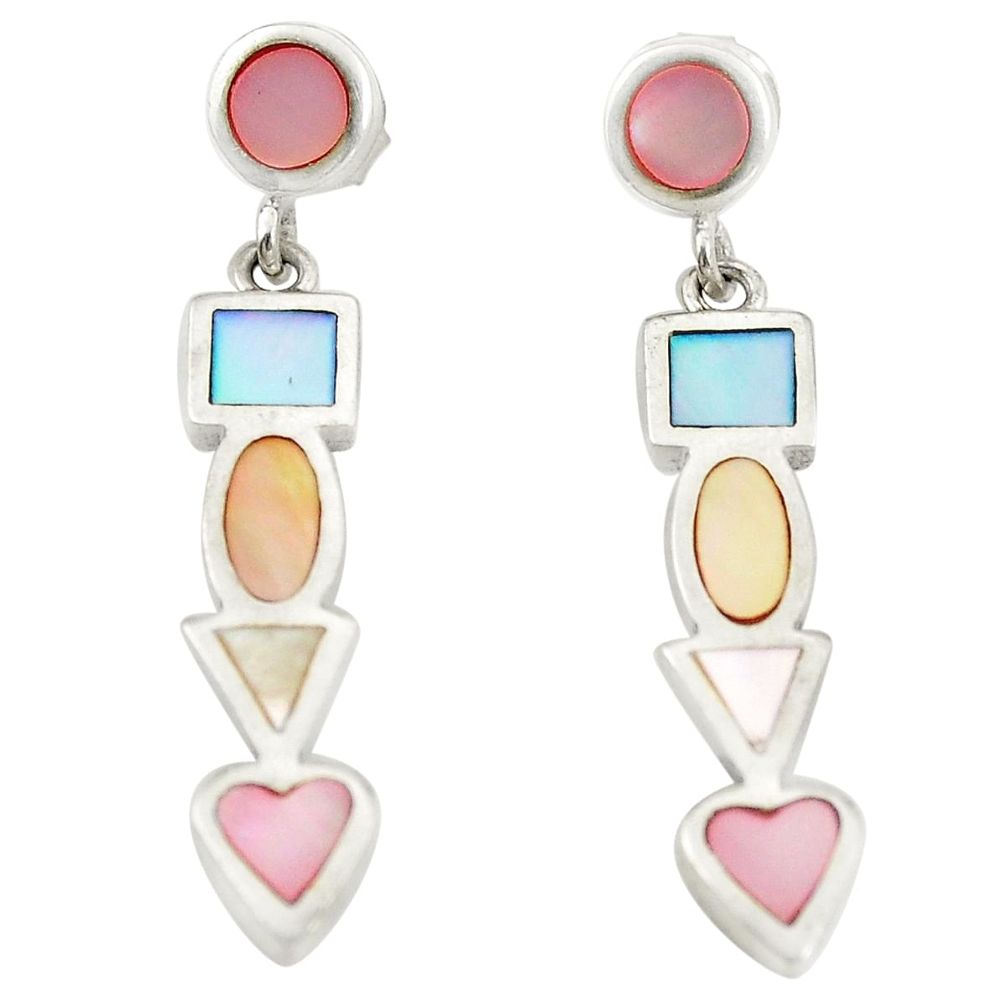 Multi color blister pearl enamel 925 sterling silver dangle earrings a75890