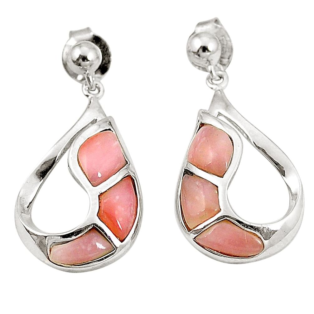 Natural pink opal 925 sterling silver earrings jewelry a76227