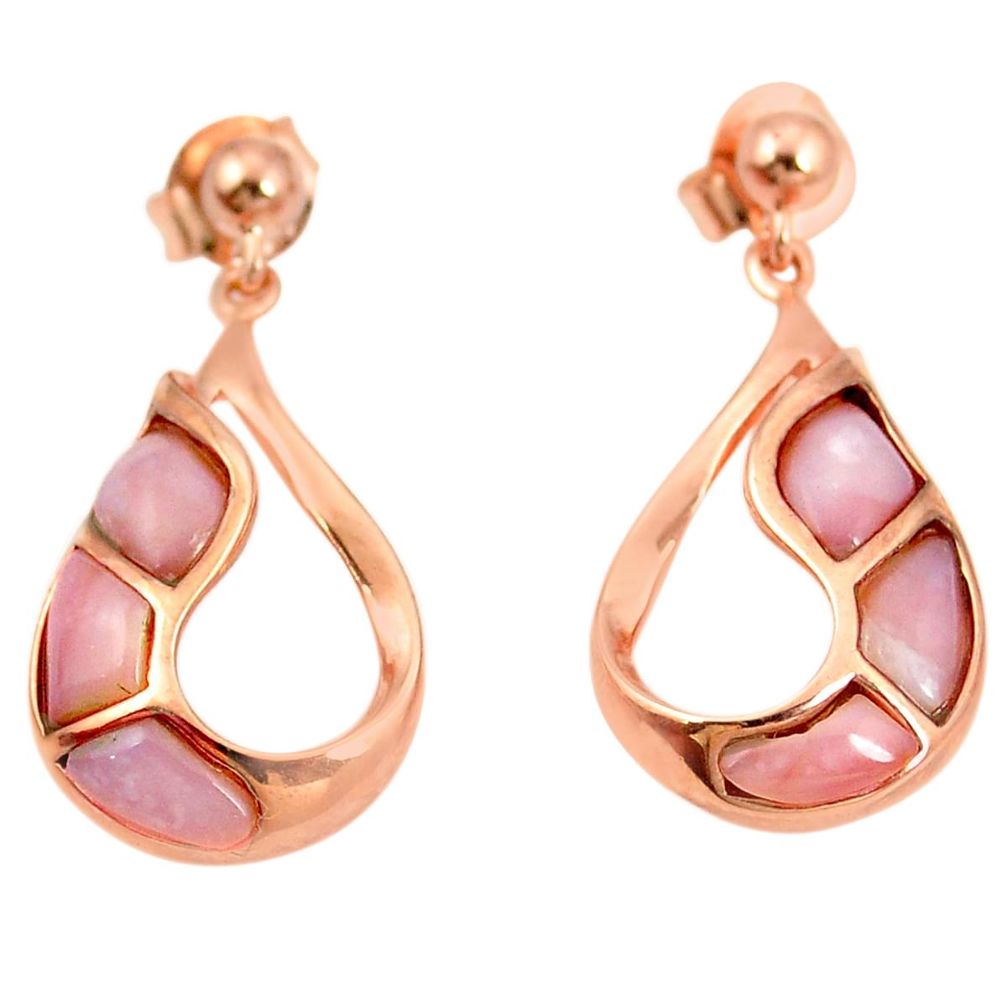 Natural pink opal 925 sterling silver 14k gold earrings jewelry a76454