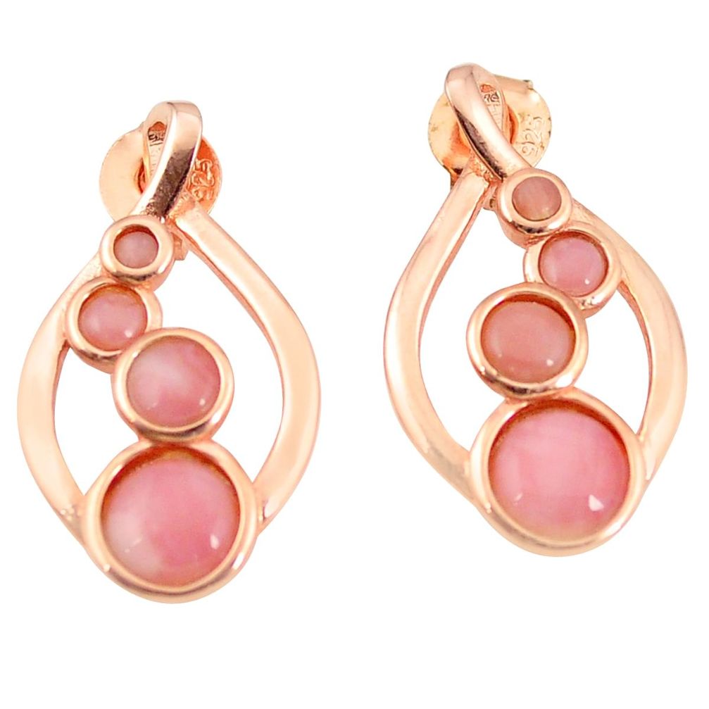 Natural pink opal 925 sterling silver 14k gold earrings jewelry a76457