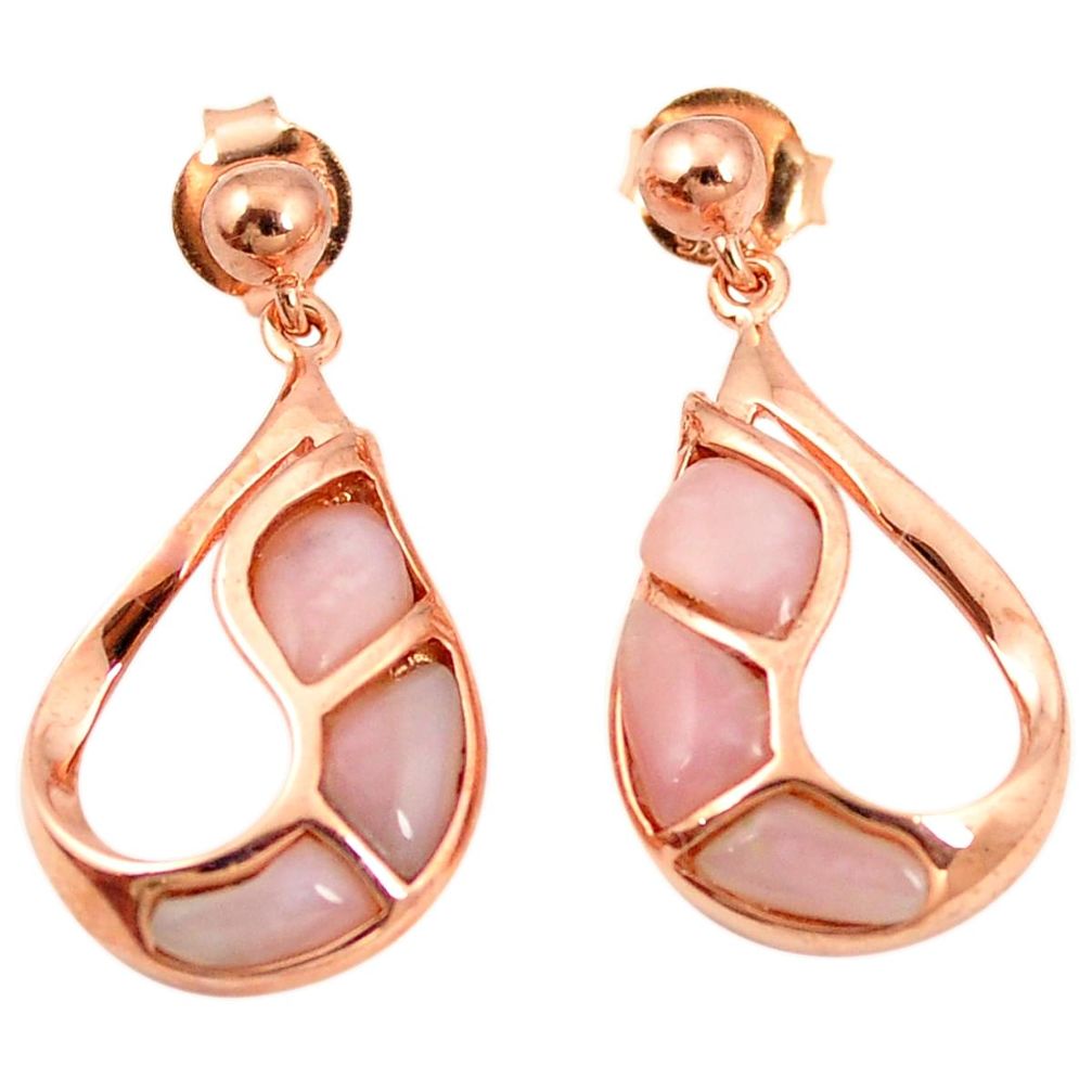 Natural pink opal 925 sterling silver 14k gold earrings jewelry a76458