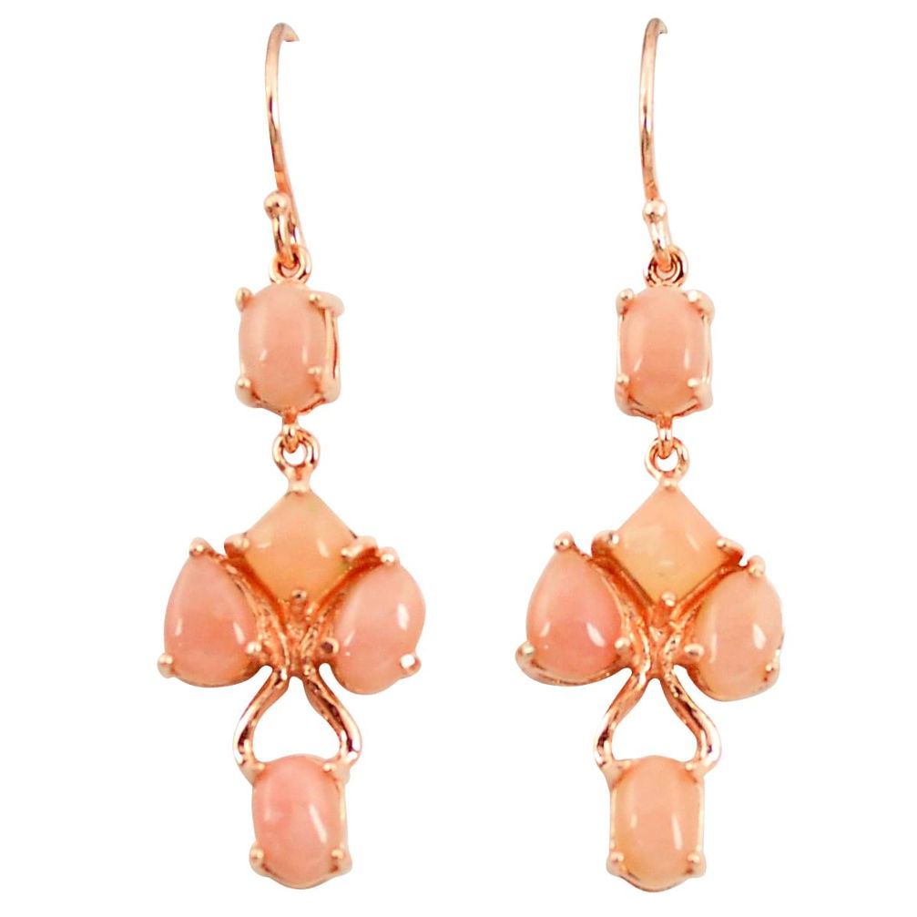 Natural pink opal 925 sterling silver 14k gold dangle earrings a76559