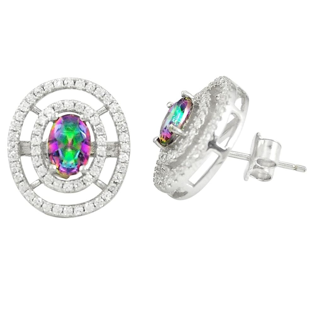 Multi color rainbow topaz topaz 925 sterling silver stud earrings a77096