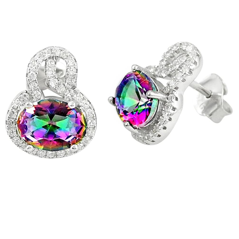 Multi color rainbow topaz topaz 925 sterling silver stud earrings a77173