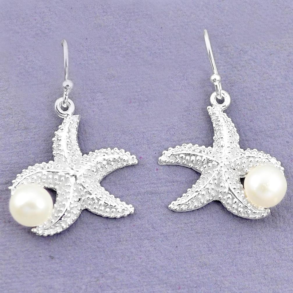 925 sterling silver natural white pearl star fish earrings jewelry a77204