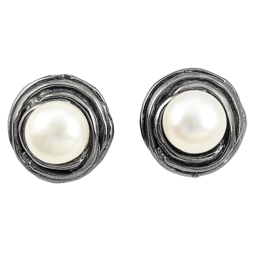 Natural white pearl rhodium 925 sterling silver stud earrings jewelry a77215