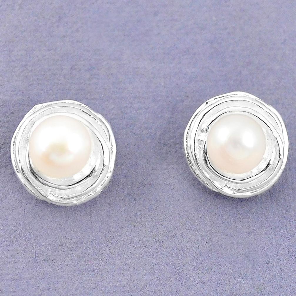 Natural white pearl 925 sterling silver stud earrings jewelry a77227