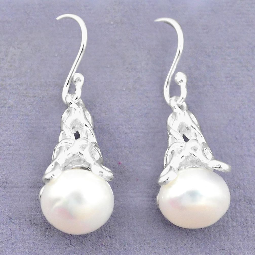 Natural white pearl 925 sterling silver dangle earrings jewelry a77241